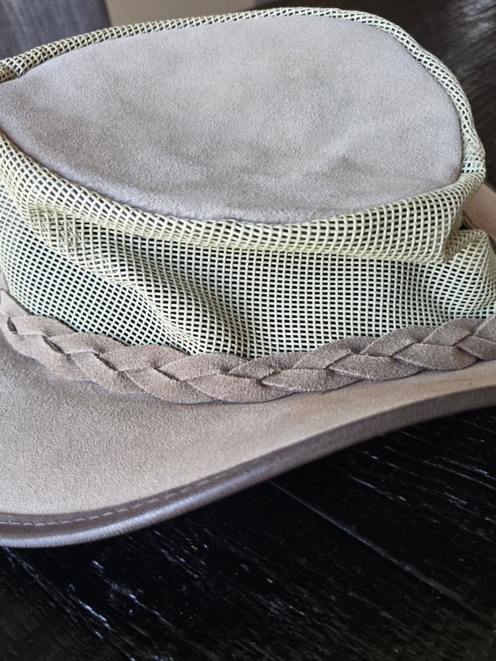 Men's Suede Braided Mesh Outback Hat - Tan - Picture 4 of 5